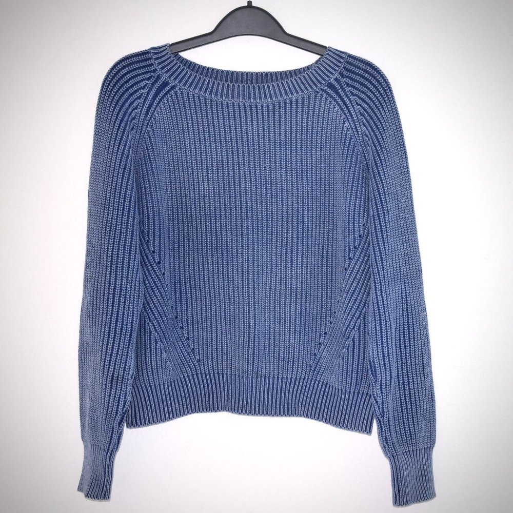 Philosophy Indigo Ribbed Sweater XS Cotton Blue Wash Long Sleeve Top Crew Neck